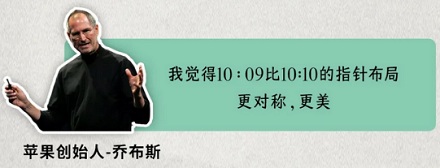 为什么只有苹果手表宣传图用，上的时间是 10:09，而其他手表是 10:10？